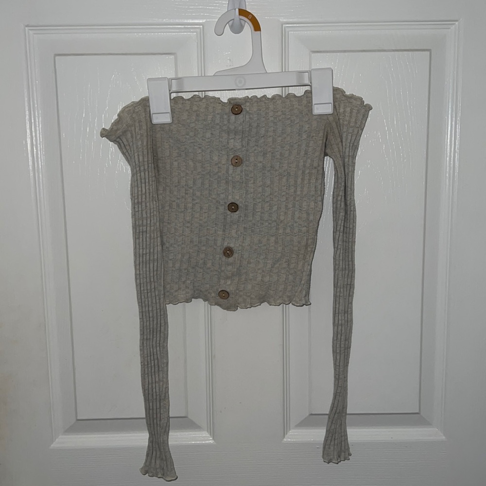 Cropped off shoulder long sleeve top